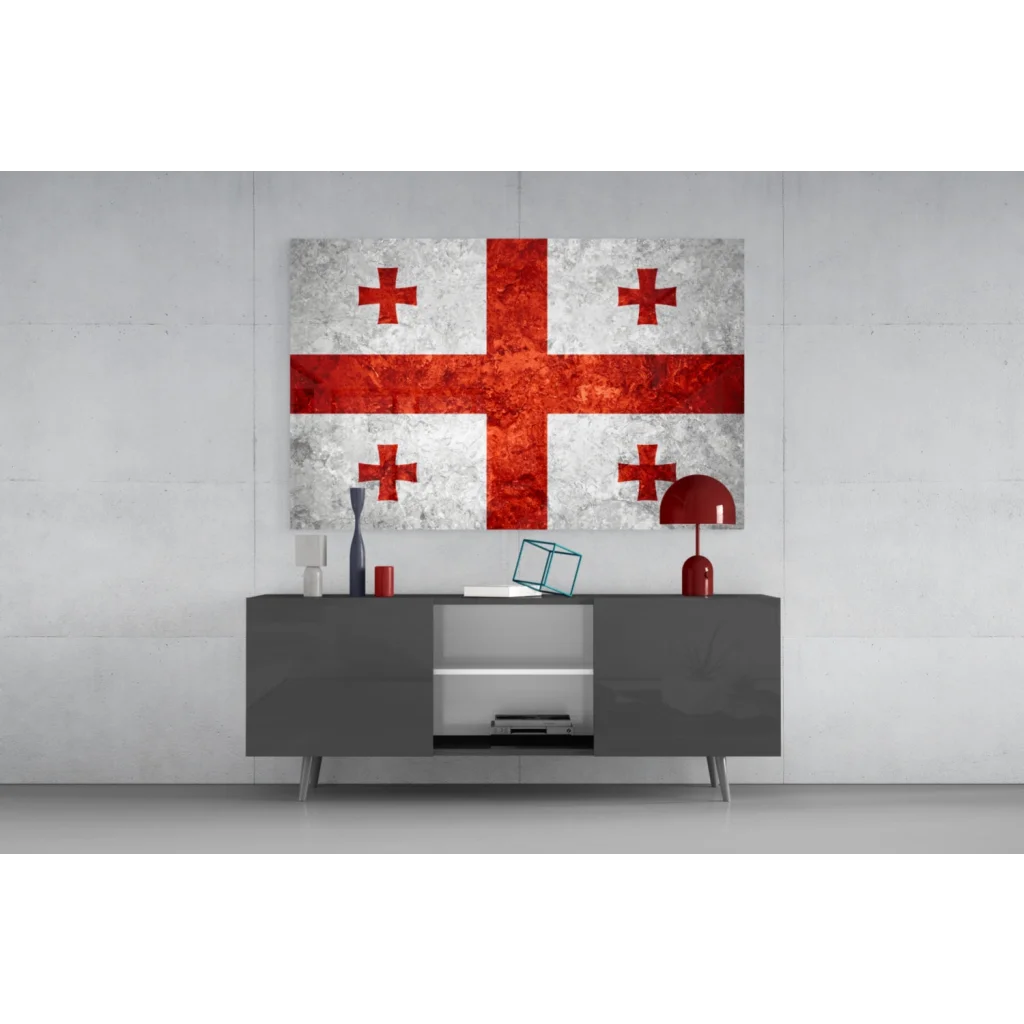 Distressed Georgian flag canvas wall art with bold red crosses