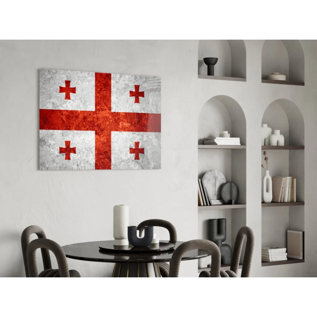 Distressed Georgian flag wall art canvas print with metallic finish