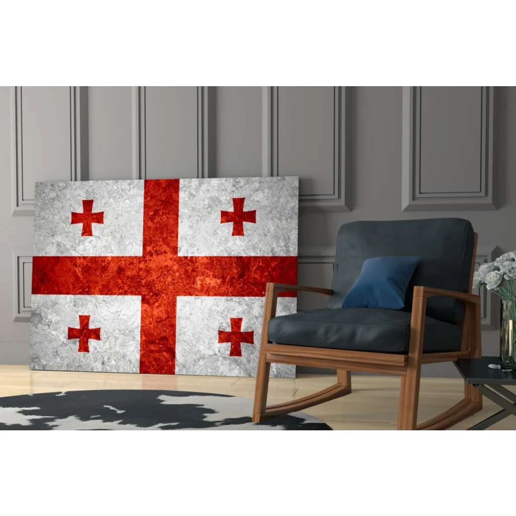 Distressed Georgian flag canvas wall art with metallic silver finish
