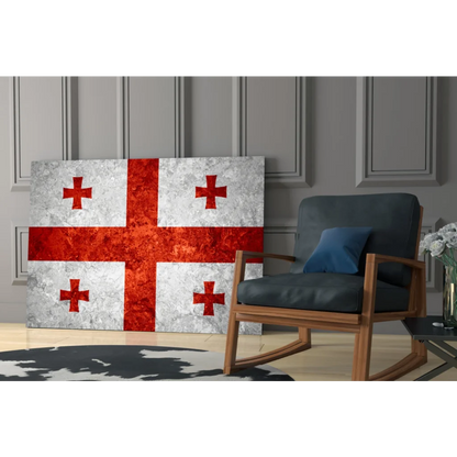 Distressed Georgian flag canvas wall art with metallic silver finish