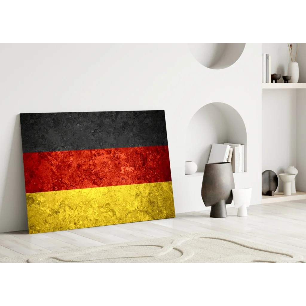 Distressed German flag canvas wall art with metallic finish