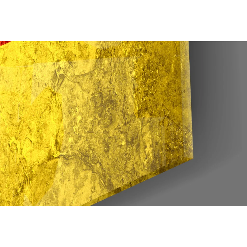 Translucent golden-yellow marbled glass wall art resembling distressed German flag