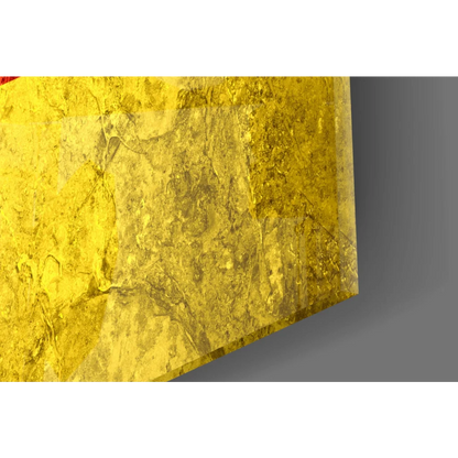 Translucent golden-yellow marbled glass wall art resembling distressed German flag