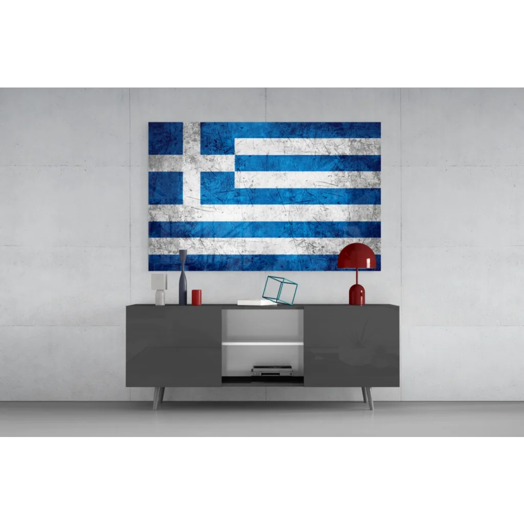 Distressed Greek flag canvas wall art with weathered texture