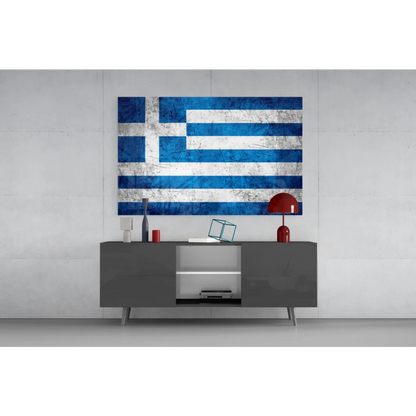 Distressed Greek flag canvas wall art with weathered texture