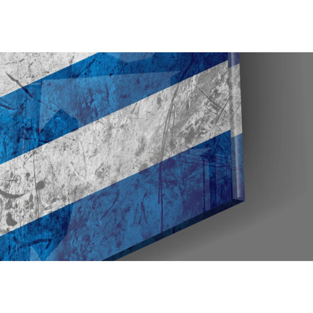 Distressed Greek flag canvas wall art with bold blue stripes and grungy texture