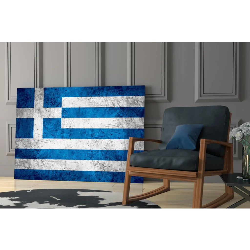 Distressed Greek flag canvas wall art with weathered texture