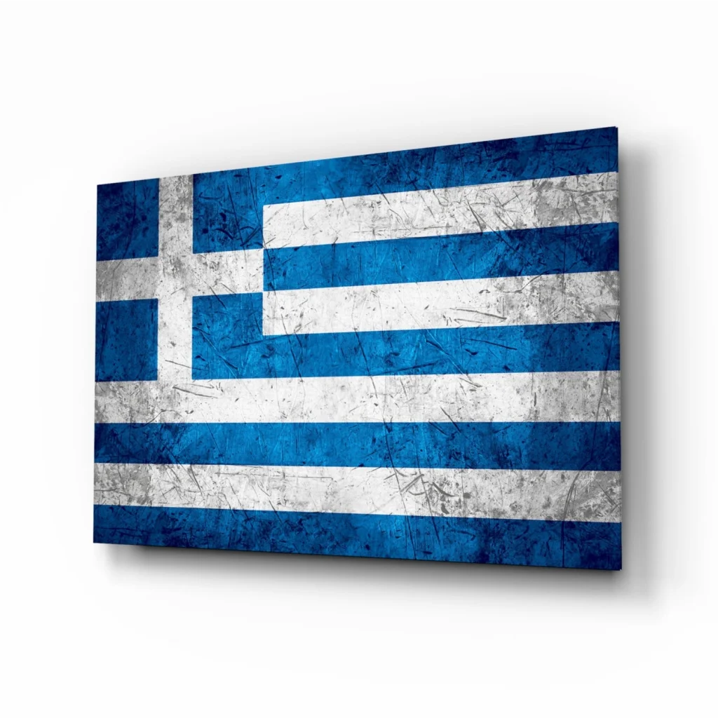 Distressed Greek flag canvas wall art with weathered texture