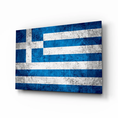 Distressed Greek flag canvas wall art with weathered texture