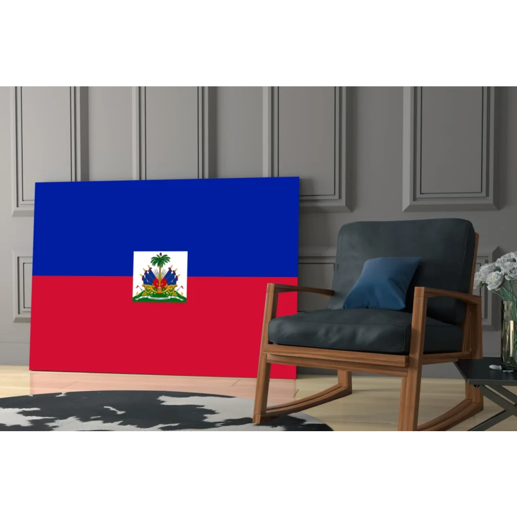 Vibrant Haitian flag glass wall art canvas print with bold stripes