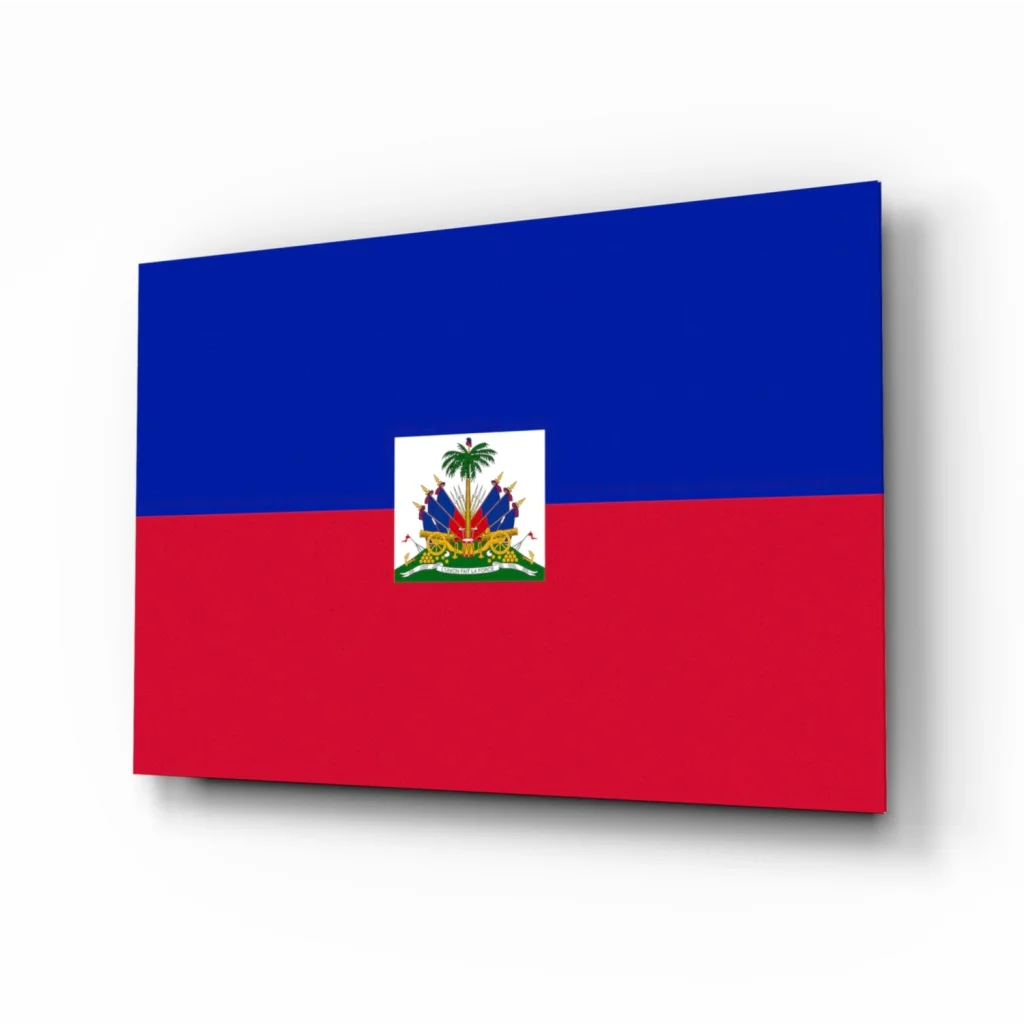 Stunning Haitian flag glass wall art canvas print with blue red stripes
