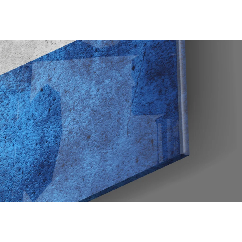 Stunning blue textured glass wall art with metallic frame