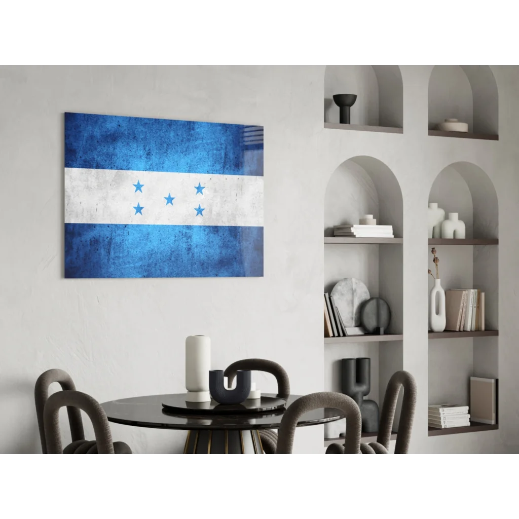 Honduran flag glass wall art print with blue stripes and stars