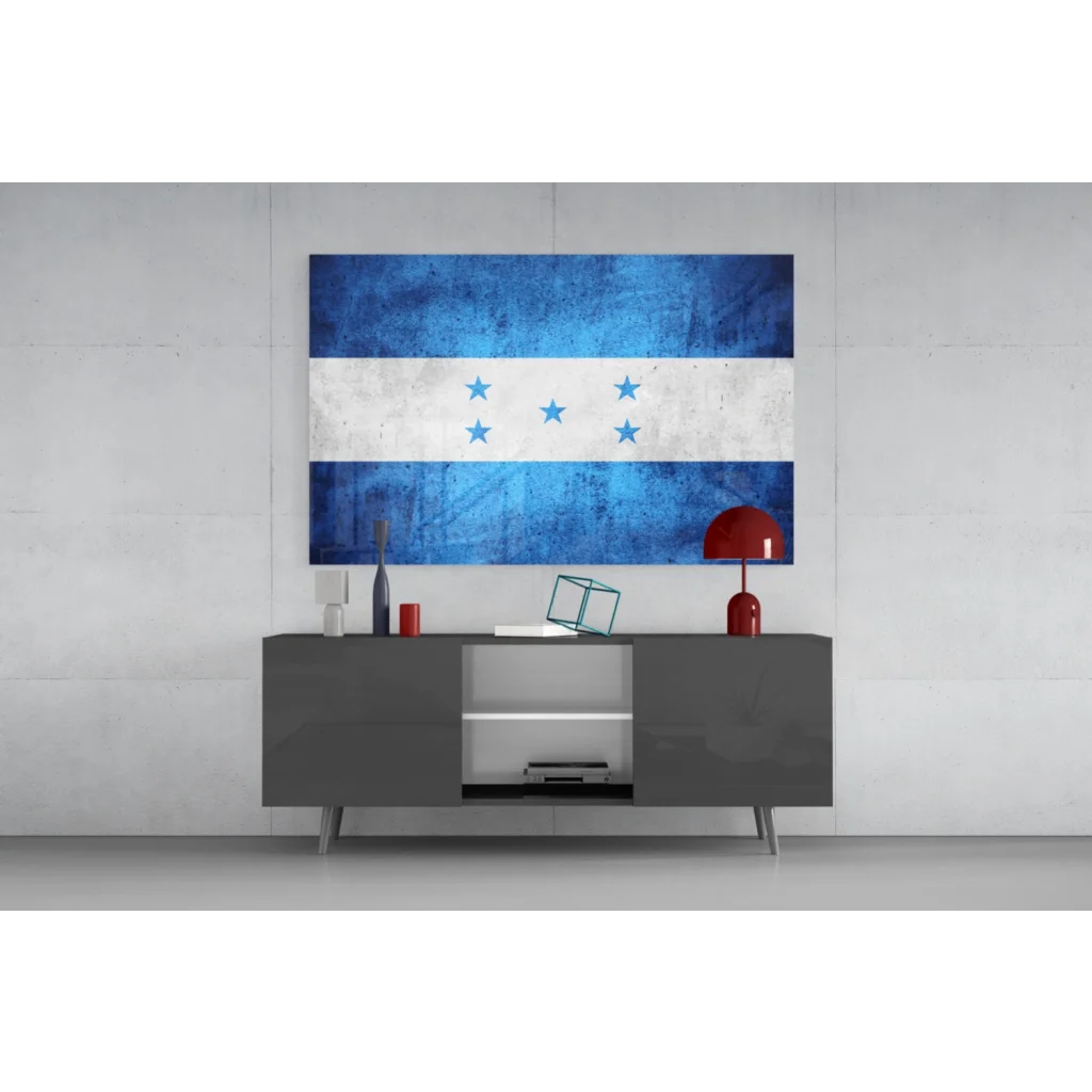 Honduran flag glass wall art print with blue stripes and stars