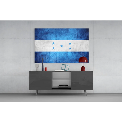 Honduran flag glass wall art print with blue stripes and stars