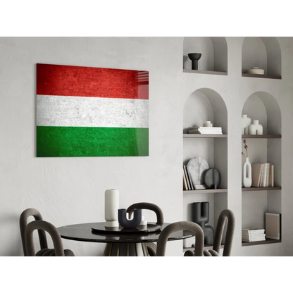 Vintage Hungarian flag canvas wall art with textured red white green stripes