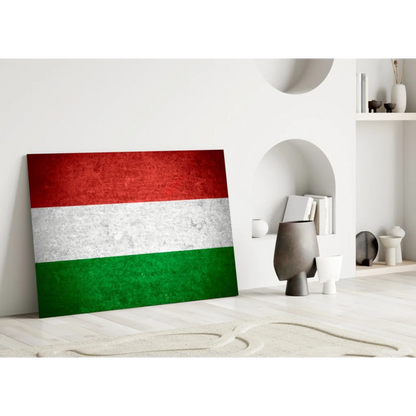 Vintage Hungarian flag canvas wall art with textured red white green stripes