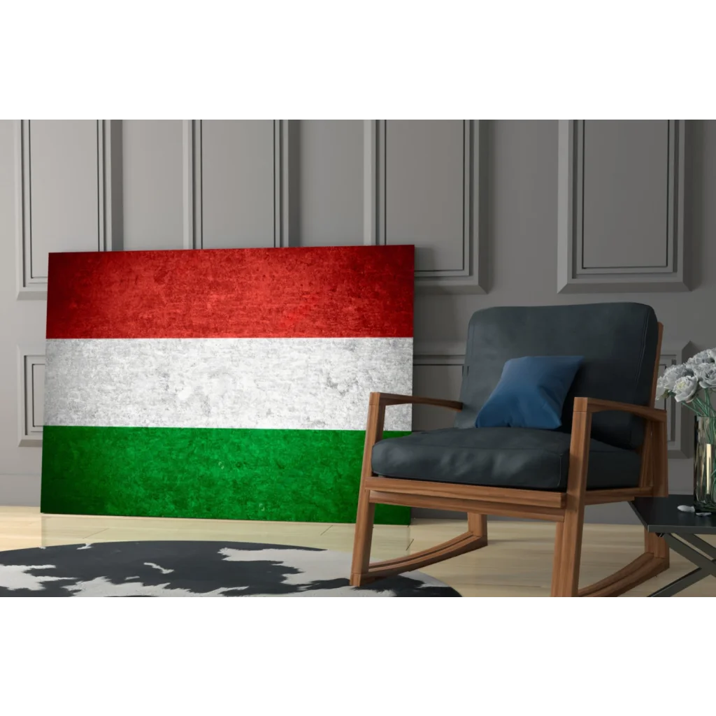 Vintage Hungarian flag canvas wall art with distressed texture