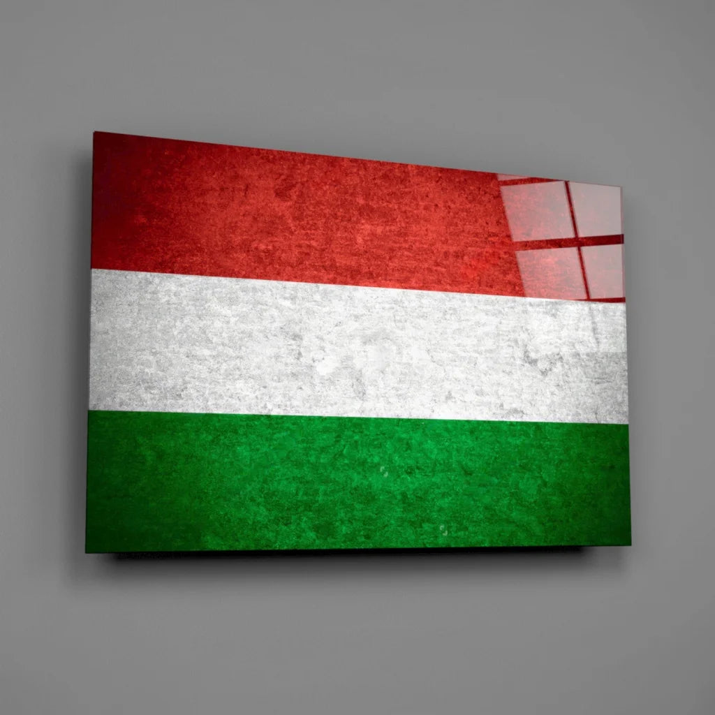 Vintage Hungarian Flag Canvas Wall Art with Distressed Texture | Glass Wall Art Print | vintageantiquesgifts.com