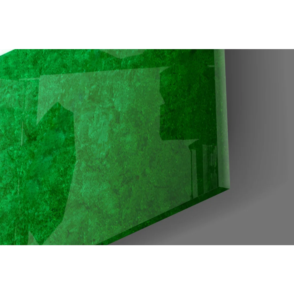 Vibrant green translucent glass wall art with distressed Hungarian flag texture