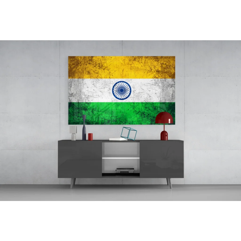 Distressed vintage Indian flag canvas wall art with weathered texture