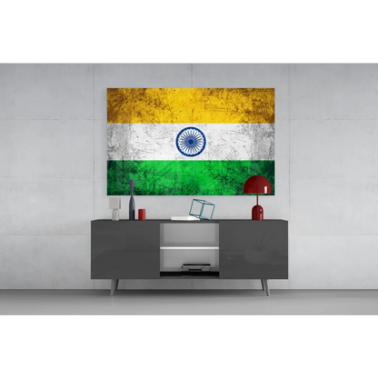 Distressed vintage Indian flag canvas wall art with weathered texture