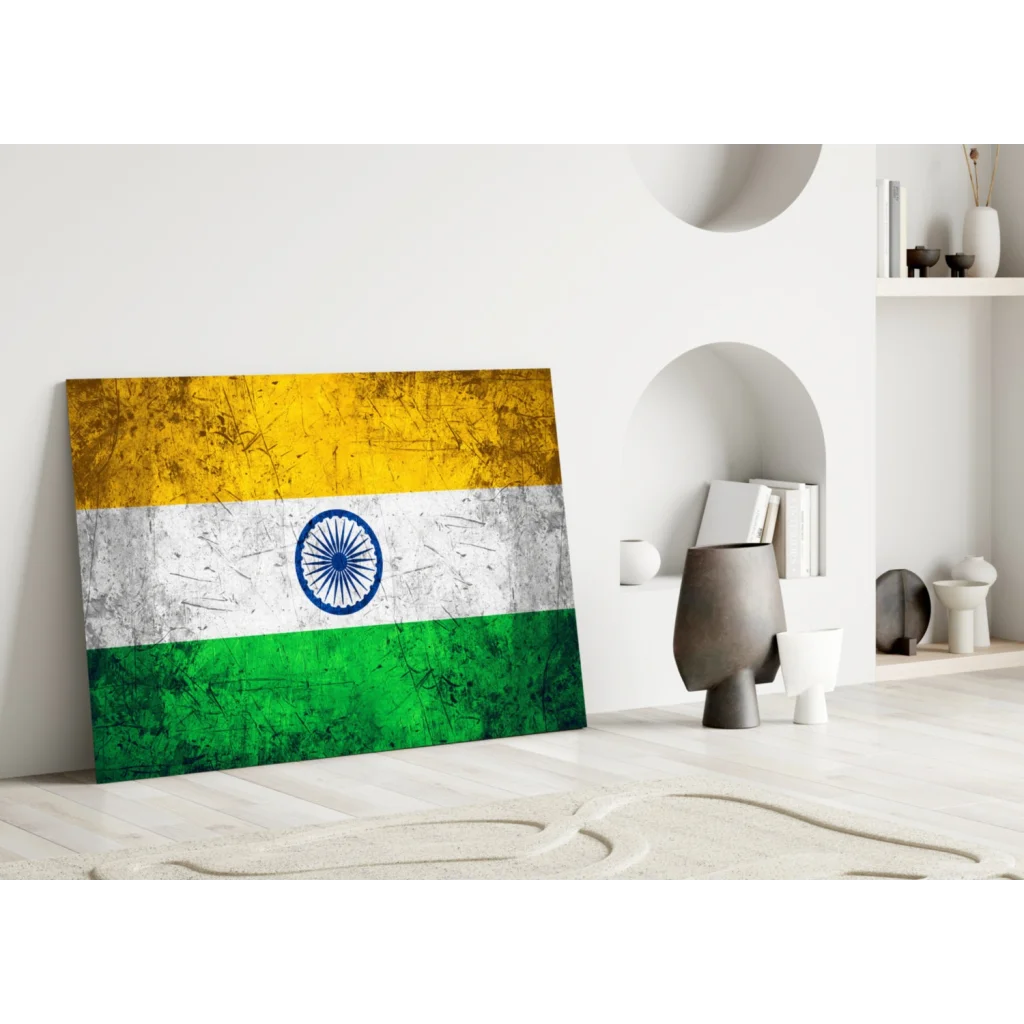 Vintage Indian Flag Canvas Wall Art with Distressed Finish | Modern Wall Art Decor | vintageantiquesgifts.com