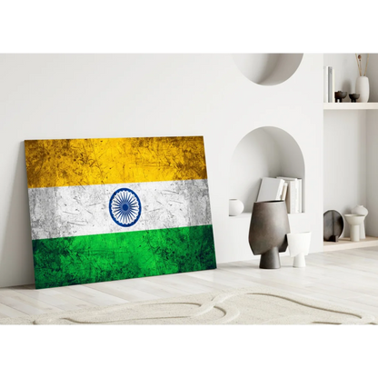 Vintage Indian Flag Canvas Wall Art with Distressed Finish | Modern Wall Art Decor | vintageantiquesgifts.com