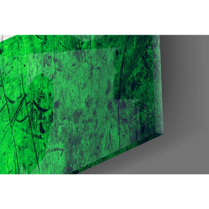 Vibrant green abstract wall art canvas with black paint splatters