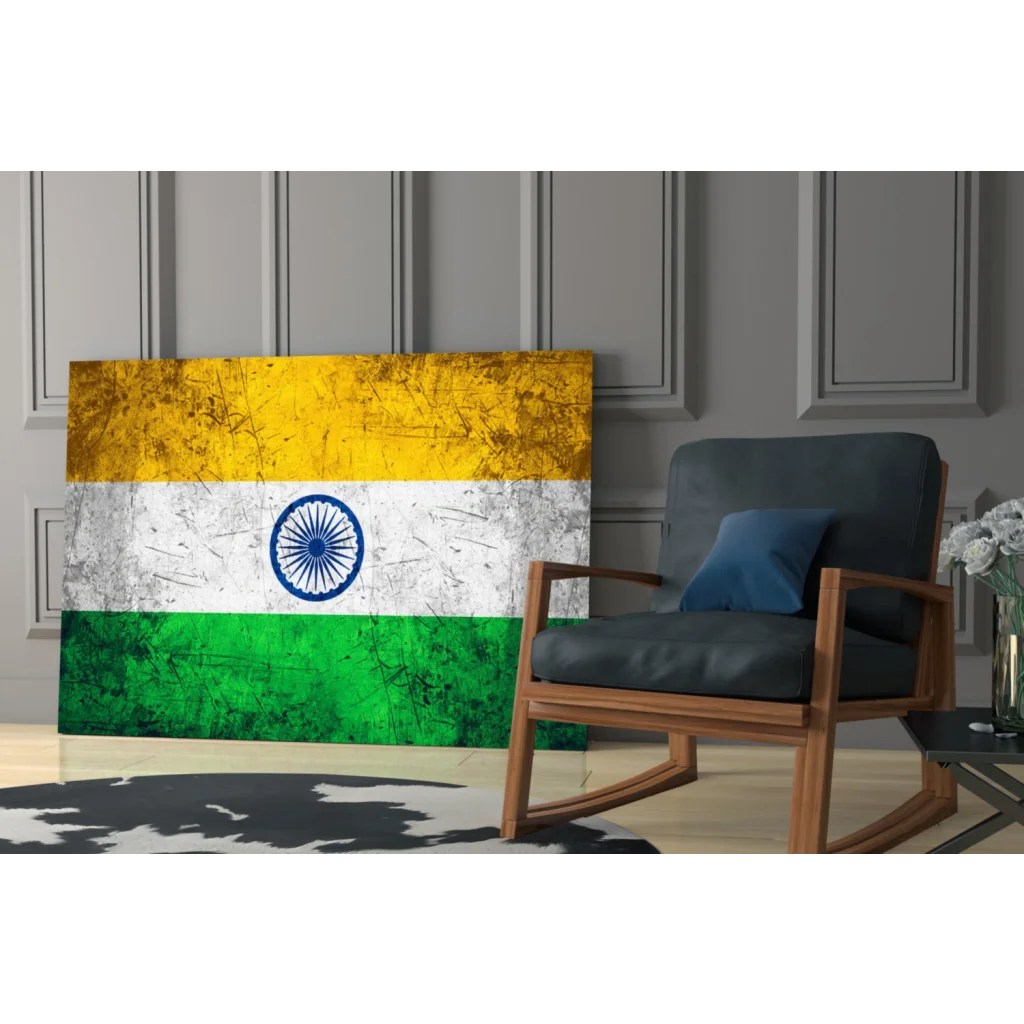 Vintage distressed Indian flag canvas wall art with textured finish