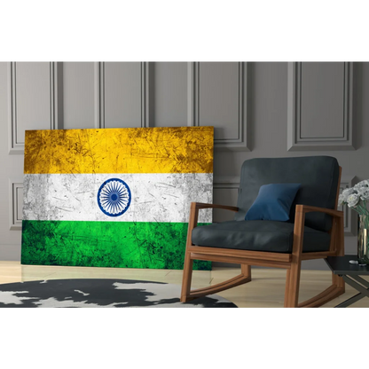 Vintage distressed Indian flag canvas wall art with textured finish