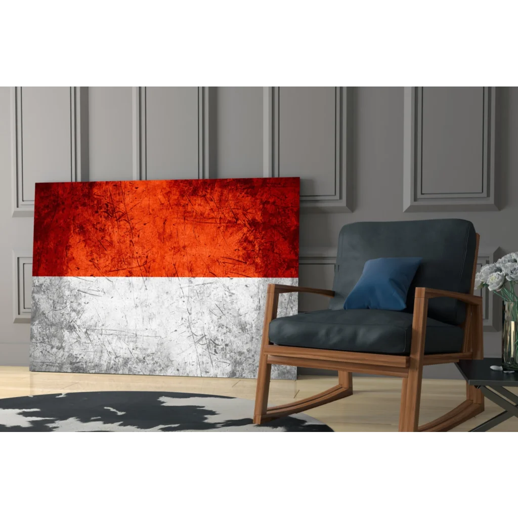 Vibrant red abstract glass wall art with metallic texture on canvas
