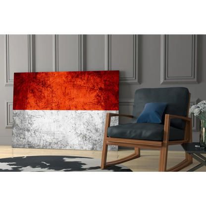 Vibrant red abstract glass wall art with metallic texture on canvas