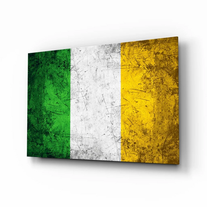 Distressed Irish flag canvas wall art with green white orange stripes
