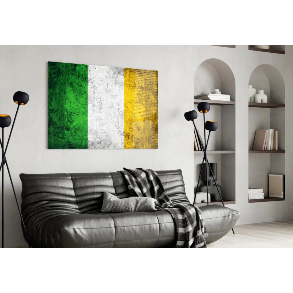 Vintage Irish flag canvas wall art with distressed texture