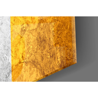 Golden amber glass wall art slab with swirling patterns and Irish flag stripes