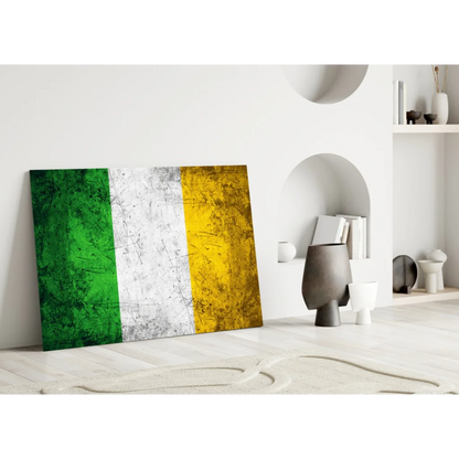 Vintage textured Irish flag canvas wall art with green white orange stripes