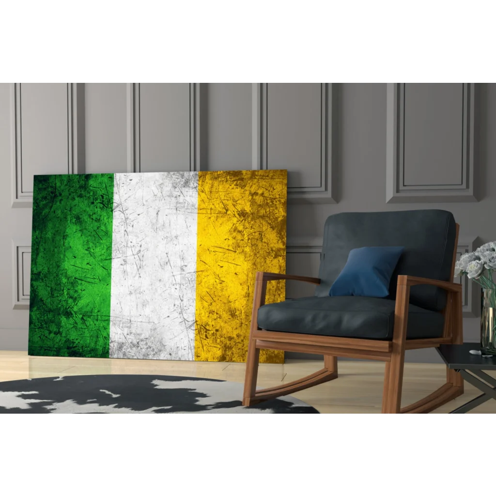 Vintage Irish flag canvas wall art with distressed texture
