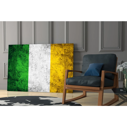 Vintage Irish flag canvas wall art with distressed texture