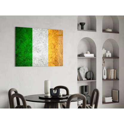 Irish flag textured canvas wall art with vibrant green white gold stripes