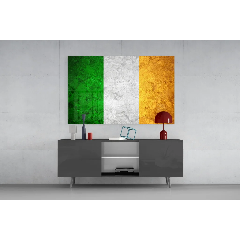 Vibrant Irish flag textured canvas wall art with bold stripes