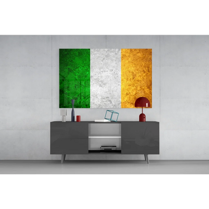 Vibrant Irish flag textured canvas wall art with bold stripes