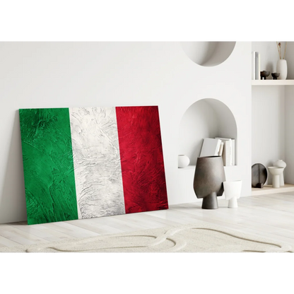 Vibrant Italian flag on tempered glass art, green white red stripes