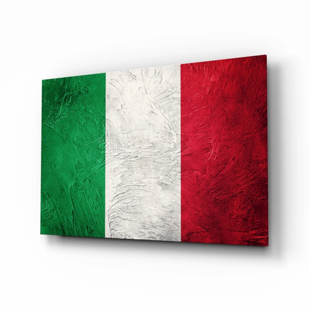 Vibrant Italian flag tempered glass art with green white red stripes