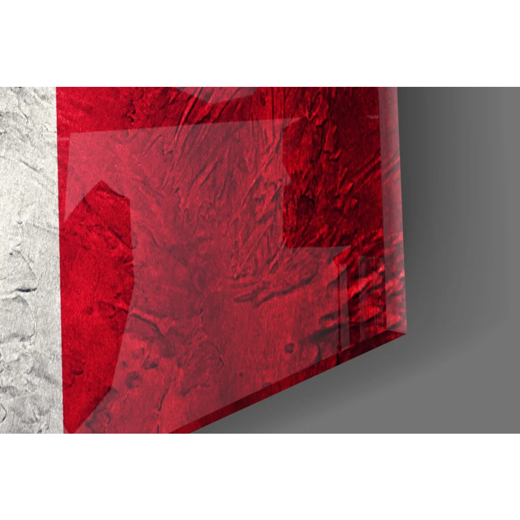 Vibrant red textured tempered glass art panel with glossy finish