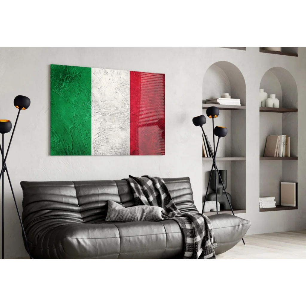 Vibrant Italian flag tempered glass art with green white red stripes