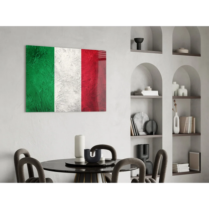 Vibrant Italian flag tempered glass art in green white red panels
