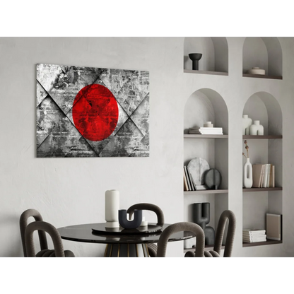 Bold red circle on textured gray black abstract canvas wall art