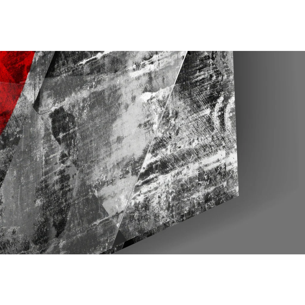 Abstract bold red circle wall art on textured monochrome canvas