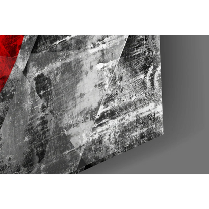 Abstract bold red circle wall art on textured monochrome canvas